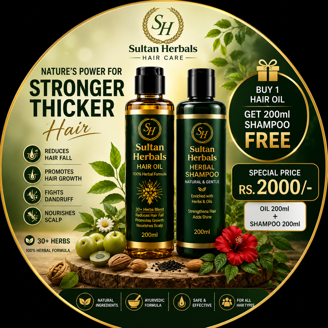 Sultan Herbals Hair Oil Buy 1 Get 1 200ML Shampoo Free